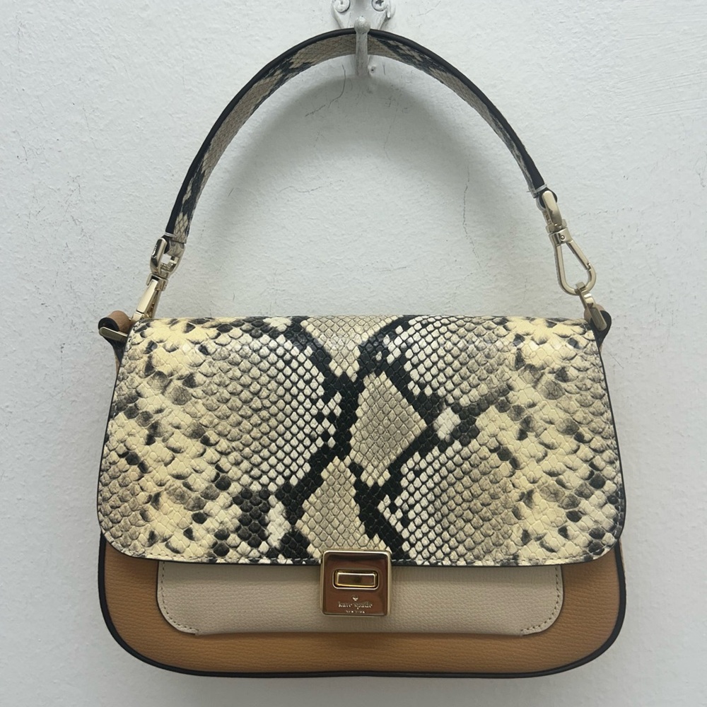 Kate Spade Phoebe Black and Cream Snakeskin Shoulder Bag NWOT